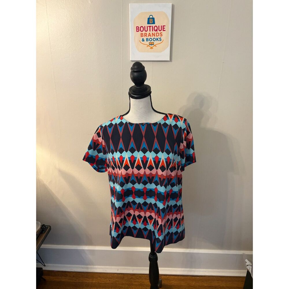 J.Crew Multicolor Geometric Print Short-Sleeve Blouse – Size Medium